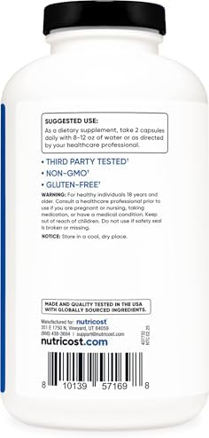 Nutricost BCAA 1000mg, 500 Capsules, 2:1:1 Branched Chain Amino Acids | 250 Servings, 500mg L-Leucine, 250mg L-Isoleucine, 250mg L-Valine