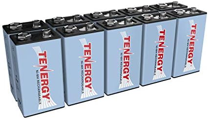Tenergy 9V NiMH Battery, High Capacity 250mAh Rechargeable 9 Volt Batteries for Smoke Detector/Alarms, TENS Unit, Metal Detector, and More, 10 Pack
