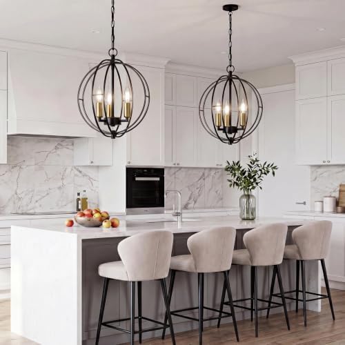 3-Light Farmhouse Chandelier, Black Industrial Metal Globe Pendant Light | Adjustable Hanging Height, for Kitchen Island, Dining Room, Foyer, Entryway
