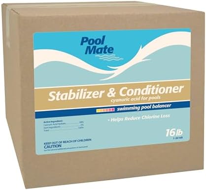 Pool Mate 16-Pounds Premium Pool Stabilizer and Conditioner | Chlorine Stabilizer, Concentrated Cyanuric Acid for Pools, Helps Chlorine Last Longer, 6oz raises CYA 10ppm per 5,000 gallons