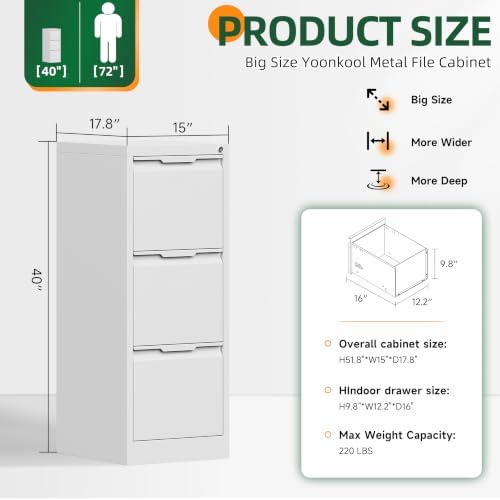 3 Drawer File Cabinet with Lock, Filing Cabinets for Home Office | Metal Vertical File Cabinets