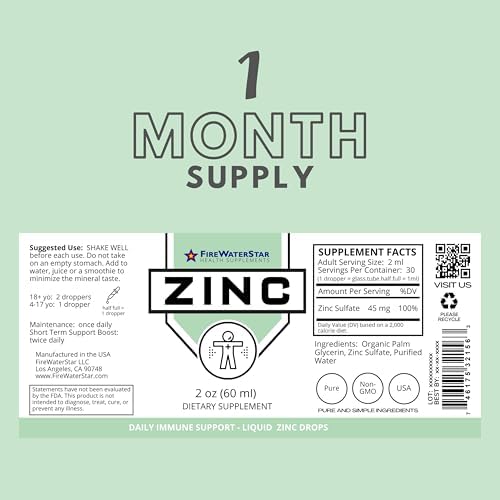 FWS Liquid Zinc Supplement for Men Women Kids, Organic Non-GMO Vegan, Ionic Zinc Sulfate Drops