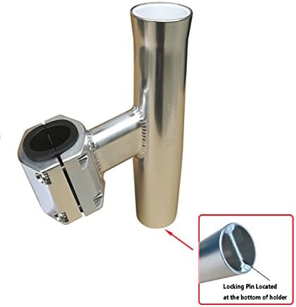Brocraft Boat T-TOP Rod Holder / Clamp-On Rod Holder - Silver Aluminum - Vertical Mount - Fits 1" to 2" O.D. Pipe