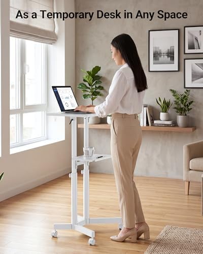 BONTEC Lecterns & Podiums Portable Mobile Standing Laptop Desk, Sit Stand | Height Adjustable, Home Office Classroom Pulpit Stand Up Desk Workstation, Rolling Table Laptop Cart with Storage Tray