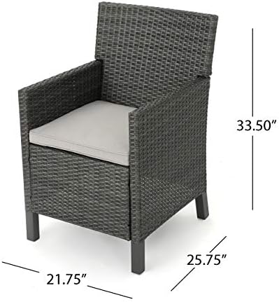 Christopher Knight Home Cypress Outdoor Wicker Dining Chairs with Water Resistant Cushions, 2-Pcs Set, Grey / Light Grey / Dark Grey