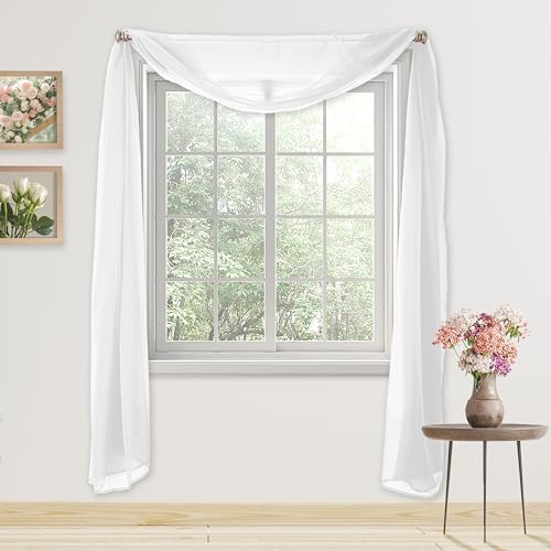 Elegant Comfort 60 x 216" Solid Curtain Sheer Voile Scarf, White