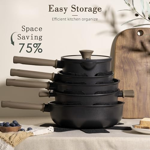 Astercook 19 Pcs Pots and Pans Set Non Stick, Black Titanium Induction Kitchen Cookware Sets