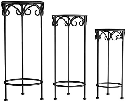 Pure Garden Plant Stand 3-Tier Vertical Shelf Indoor or Outdoor Folding Wrought Iron Home Garden Display with Laser Cut Shelves (Antique White)