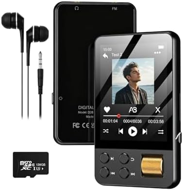 128GB MP3 Player with Bluetooth 5.4, AGXOV Music Player with Built-in HD Speaker, FM Radio, Voice Recorder, HiFi Sound, E-Book, Earphones Included