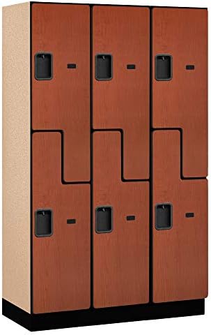 Salsbury Industries 2-Tier S-Style Extra Wide Designer Wood Locker with Three Wide Storage Units, 6-Feet High by 18-Inch Deep, Mahogany