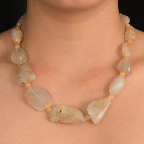 Yellow Aventurine Golden Rutilated Quartz Beaded Necklace Platinum Over 18"