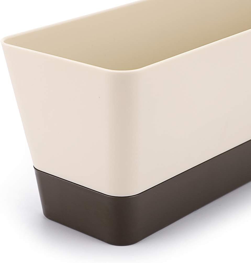 Skelang 3 Pcs Rectangular Plant Pot, 12" Watering Container with Drainage Hole, Window Planter Box with Saucer for Succulents, Flowers, Indoor Plants