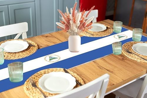 2PCS Nicaragua Flag Table Runner Nicaraguans Party Supplies Decorations Favors National Flag Decor Tablecloth National Sports Events Table Cover