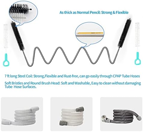 Jakia CPAP Tube Hose Cleaning Brush Kit 7 ft Strong Flexible Spring Body with Double Brush Heads Each 8.7" and 6.7“ Diameters Plus Two 7" Handy