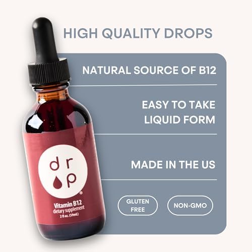 Drop Vitamin B12 Liquid Drops, 2500 mcg Methylated B12 (Methylcobalamin), Sublingual Drops for Energy and Nervous System Support, Natural Cherry
