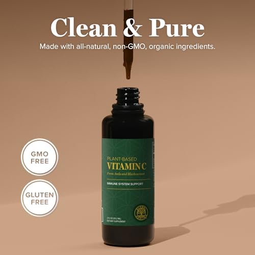 Organic Vitamin C Liquid Drops 180mg, Immune & Energy Support (2 Oz)