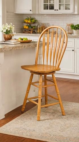 Sunset Trading Selections 24" Counter Height Swivel Barstool | Farmhouse Country Cottage Windsor Arrowback Café Stool | Light Oak Solid Wood