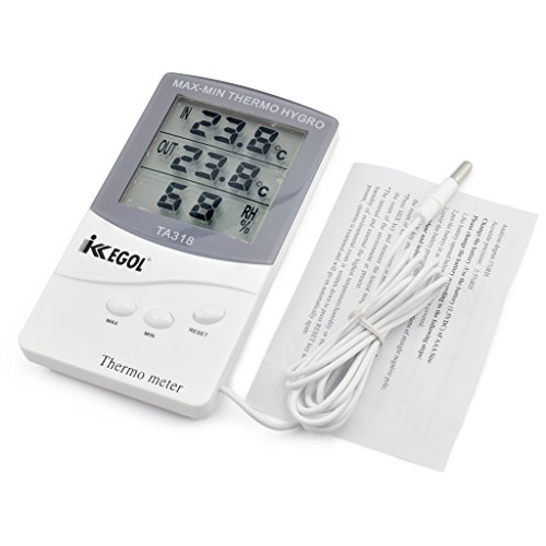 iKKEGOL Digital Indoor Outdoor in/Out Wall Mount Monitor Sensor LCD Temperature Thermometer Hygrometer Humidity Meter with Probe Cable