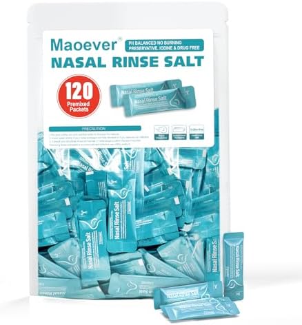 MAOEVER 120 Saline Nasal Packets, Nasal Salt Rinse for Neti Pots & Squeeze Bottles, Individually Wrapped & pH Balanced, Cooling Sinus Relief & Nasal Care(120, Mint Green)