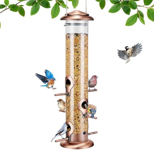 Kingsyard Metal Tube Bird Feeders for Outdoors Hanging | 6-Port with 360° Feeding, No-Spill Design, 2 lb Seed Capacity, Attracts Finches & Songbirds