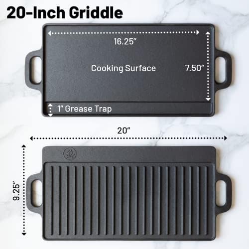 20 x 9 inch Large Reversible Seasoned Cast Iron Grill / Griddle