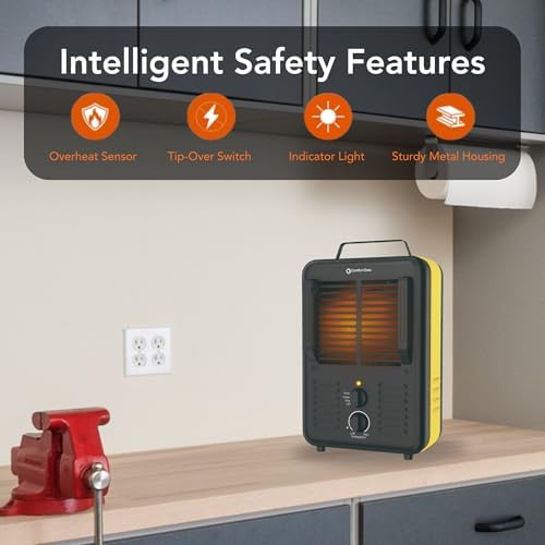 Comfort Zone Electric Portable Milkhouse Style Utility Space Heater with Adjustable Thermostat, Overheat Protection, and Safety Tip-Over Switch, Ideal for Garage or Greenhouse, 1,500W, CZ798
