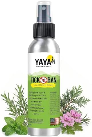 Yaya Organics All Natural Extra Strength Tick Repellent DEET Free - 4 Ounce Spray Bottle