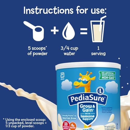 PediaSure Grow & Gain Shake Mix, 6g Protein, Vanilla, 14.1 oz Can, 3pk | 24 Servings, Great-Tasting Nutritional Shake Mix with Immune Support for Kids, 23 Vitamins & Minerals, Non-GMO & Gluten-Free