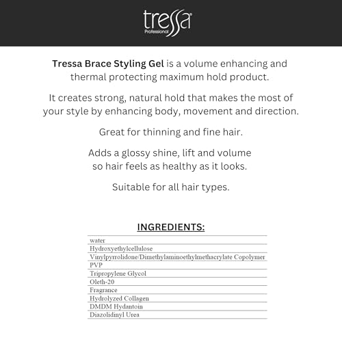 Tressa Professional BRACE Styling Gel, Maximum Hold with Thermal Protection, Volume, Lift and Gloss for Fine and Thinning Hair 8.5 Fl Oz