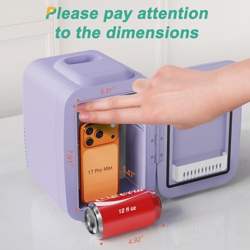 CROWNFUL Mini Fridge, 4 Liter/6 Can Portable Cooler and Warmer Personal Refrigerator for Skin Care, Cosmetics, Beverage, Food, Great for Bedroom