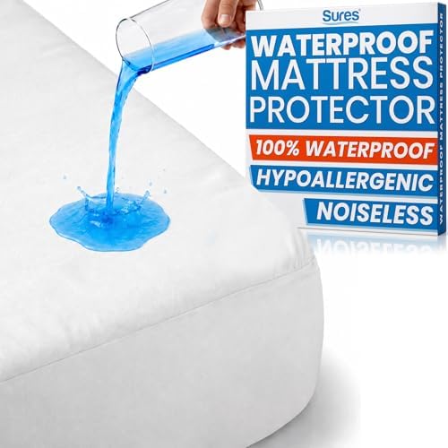 Sures Waterproof Mattress Protector - California King Size Bedsheet | Fitted Machine Washable Bed Sheet - Vinyl Free Bedwetting Cover Pad - for Kids, Adult, Elderly