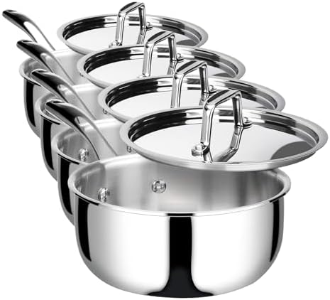 Duxtop Tri-Ply Stainless Steel Saucepan with Lid, 3 Qt Induction Pot | Whole Clad Saucier Pan, Dishwasher and Oven Safe, Stay-Cool Handle