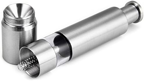 Salt and Pepper Grinder Set of 2, Stainless Steel Push Button Grinder Modern Design Thumb Grinder, for Black Pepper, Sea Salt and Himalayan Salt