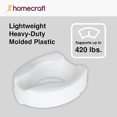 Homecraft Savanah Raised Toilet Seat, 4" High Elevated Toilet Seat Locks Onto Standard Toilets, Portable Assistance Commode Seat with Sturdy Brackets