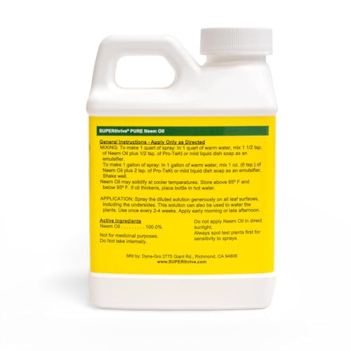 SUPERthrive Organic Pure Neem Oil, Cold-Pressed, Concentrate, 8 oz | 100% cold pressed & filtered. No additives, biodegradable. For leaf polish and plant care.