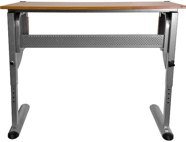 Flash Furniture Berkley Adjustable Drawing and Drafting Table with Pewter Frame | Adjustable Angle Surface, Raised Metric Ruler Border