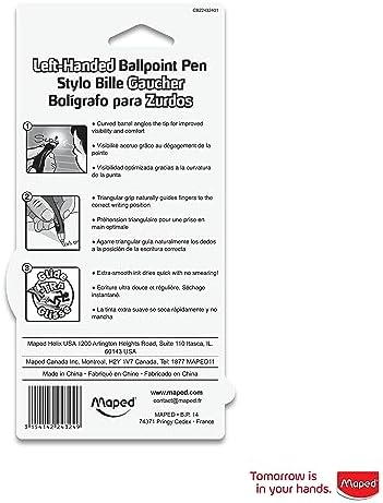 Maped - Visio - Left-handed ballpoint pens - Black ink - 2 count | Smudge-Resistant Quick Dry Technology - Ergonomic Comfort Grip - Smooth Consistent Writing - School Office Home Use