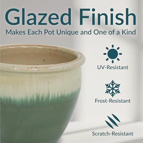 Sunnydaze Chalet 12" Ceramic Plant Pot, Imperial Blue Glaze, 2pk
