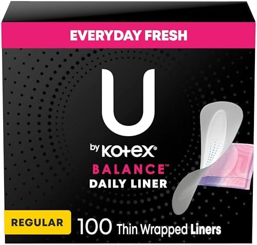 U by Kotex Balance Daily Panty Liners, Wrapped, Light Absorbency, Regular Length, 50 Count (Packaging May Vary)
