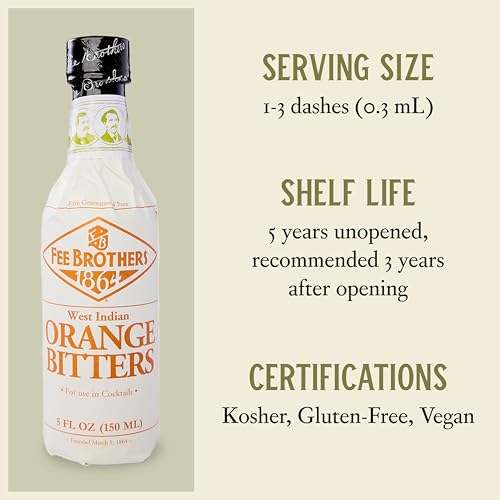 Fee Brothers West Indian Orange Cocktail Bitters, 5 fl oz (150ml) | Aromatic Cocktail Mixer & Concentrated Flavoring, Gluten Free, Vegan-Friendly