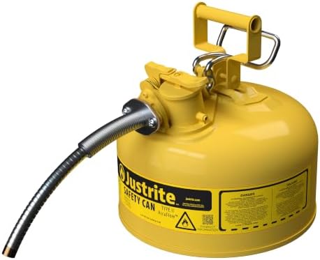Justrite Type II Diesel Fuel Can, Yellow Galvanized Steel, FM Approved | Flammable Liquid Storage Can with Controlled Pouring, 2 Gallon Capacity