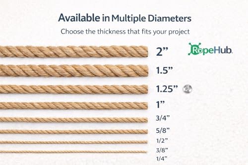 Twisted Manila Rope, Natural 3-Strand Fiber Rope for Landscaping, Decor, Railings, DIY Projects & Utility Use, Rustic for Indoor & Outdoor Applications - 1 in x 25 ft