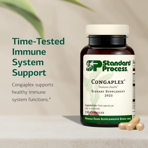Standard Process Inc. Congaplex - Thymus Gland Support Supplement - Immune Health with Calcium Lactate, Magnesium, Vitamin C & Vitamin A - Immune System Aid with Mushroom Powder - 150 Capsules