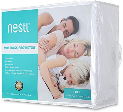 Nestl Premium Cotton Terry Mattress Protector – Soft and Waterproof Full 14 Inch Deep Pocket Mattress Protector – Breathable & Noiseless Cover