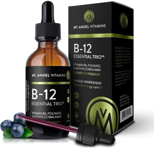 Mt. Angel Vitamins - B12 Essential Trio - Vegan Sublingual Drops with High-Potency Methyl B12, B6 & Folate - Easy Absorption Liquid - Non-GMO