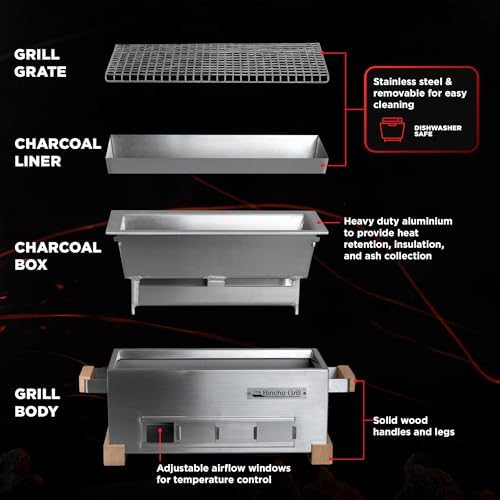 The Bincho Grill 16" Mini Yakitori Grill – Stainless Steel Mini Tabletop Charcoal BBQ with Charcoal Box