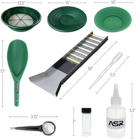ASR Outdoor 16pc Beginner Gold Panning Sluice Box Kit for Adults Starting to Pan for Gold with Classifier Screens