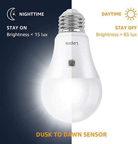 Lepro A19 E26 Dusk to Dawn LED Light Bulbs Outdoor 9W 806 Lumens 2 Pack