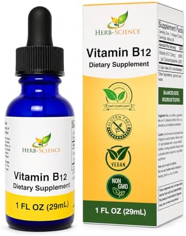 Liquid Vitamin B12 – Cold-Pressed, High Absorption, Vegan, Alcohol-Free, Sublingual B12 Drops, Cyanocobalamin, No Artificial Flavors