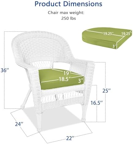 Jeco Wicker Chair with Green Cushion, Set of 2, White/W00206-